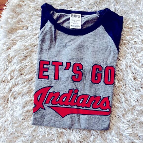 PINK Victoria's Secret Tops - Victoria’s Secret Pink 5th & Ovean Indians baseball tee shirt womens size XS
